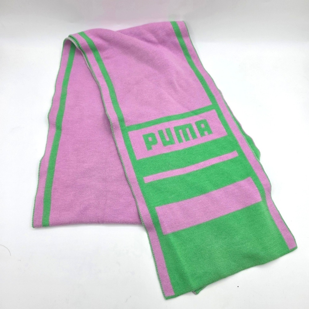 Puma Knit Scarf Pink Green Colorblock Graphic Logo Sporty Streetwear Accessory
